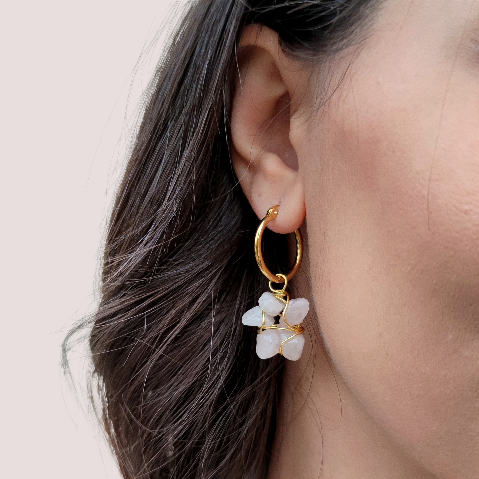 Rose quartz 2025 hoop earrings