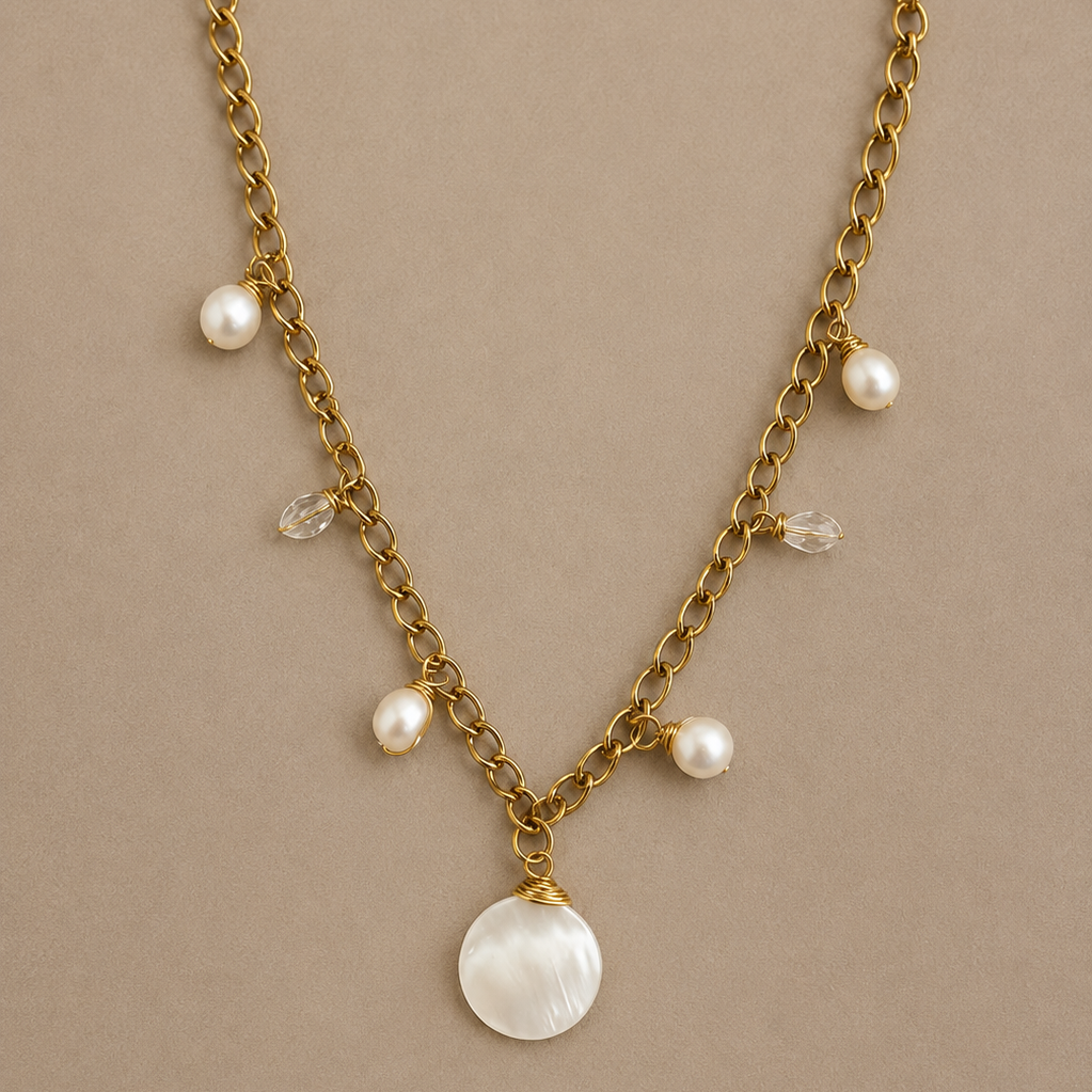 Minimal pearl Charm Necklace