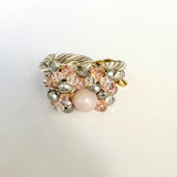 Rose quartz & crystal base wrapover bracelet