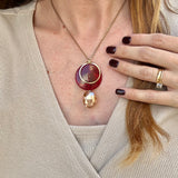 Cherry Red Disc Pendant Necklace