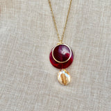 Cherry Red Disc Pendant Necklace