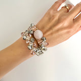 Rose quartz & crystal base wrapover bracelet