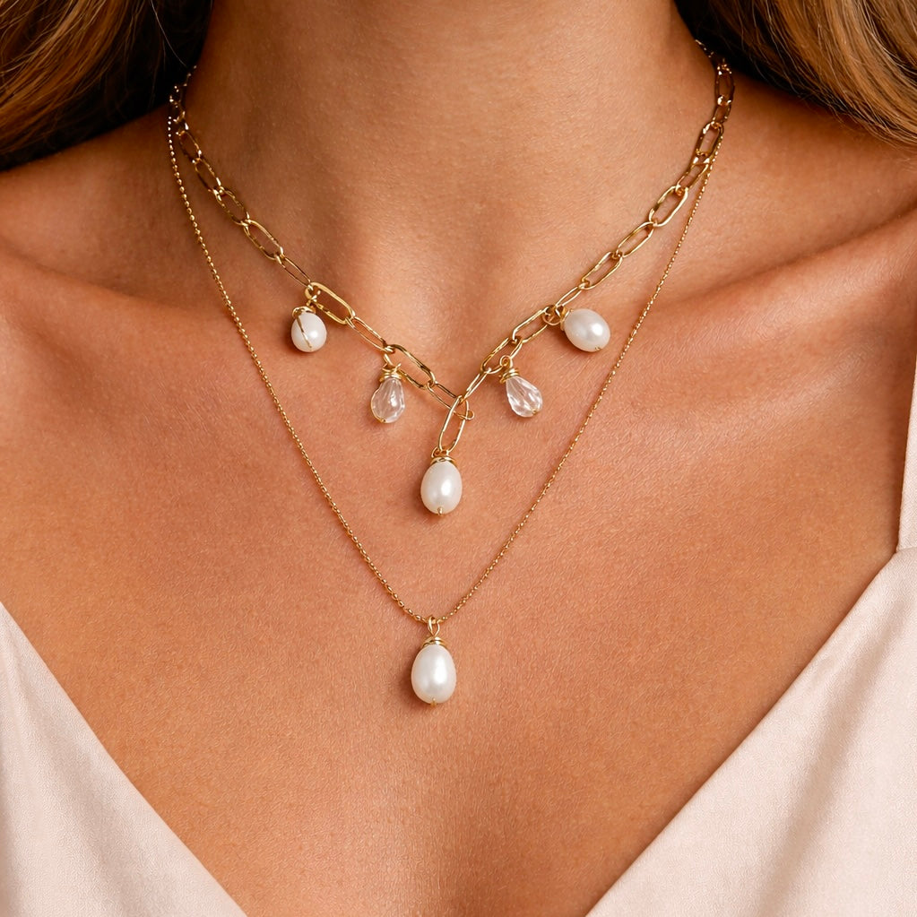 Fresh water pearls stainless steel chain necklace 