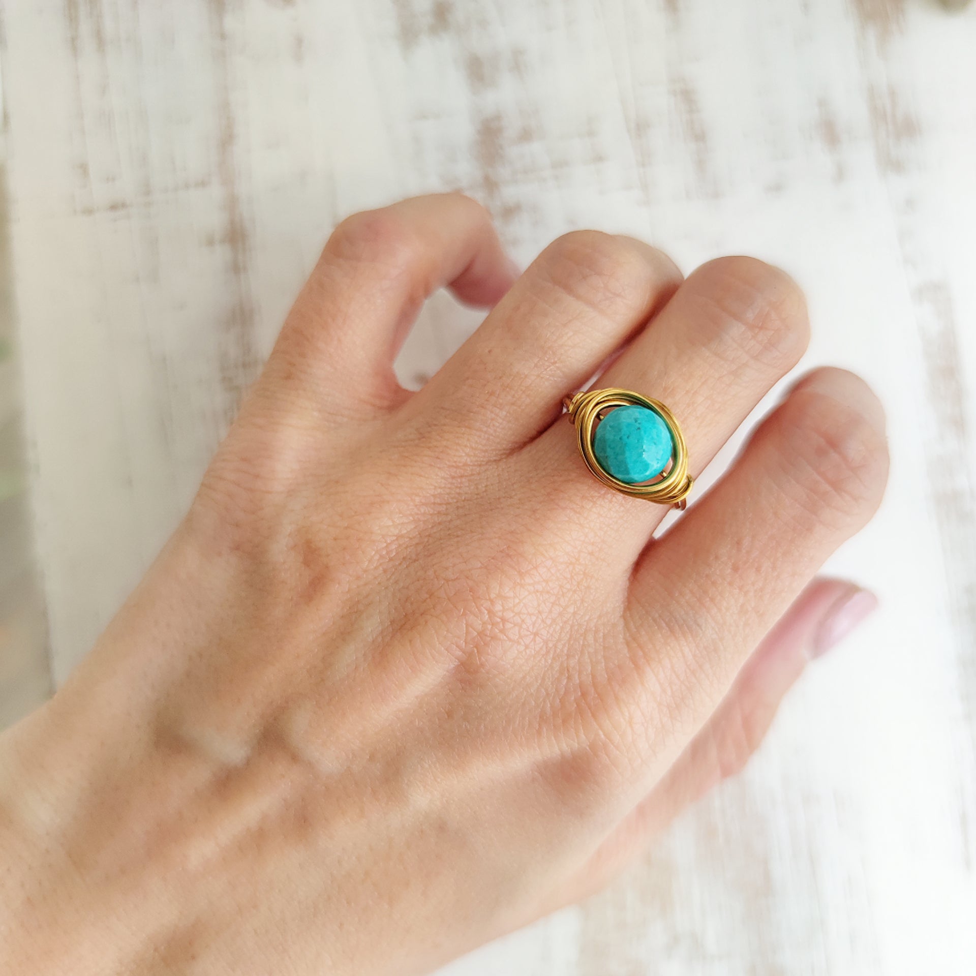 Mohave Oval Shaped Semi Precious Stone Adjustable Ring